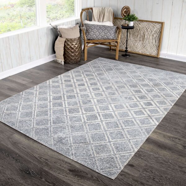 Orian Bali Checkers Anyone Silver Blue Area Rug