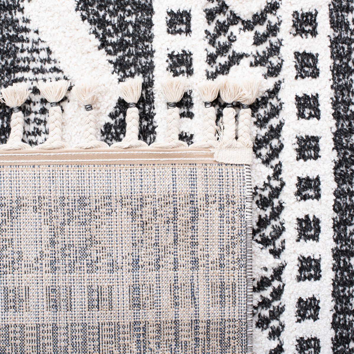 Safavieh Moroccan Tassel Shag Mts484A Ivory - Black Area Rug